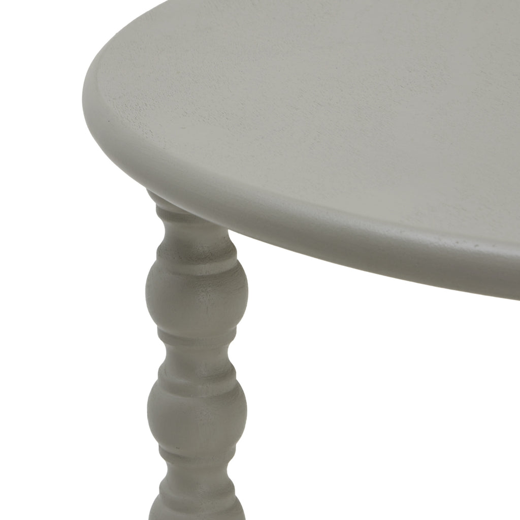 Close-up of the Camden round table top edge and turned leg