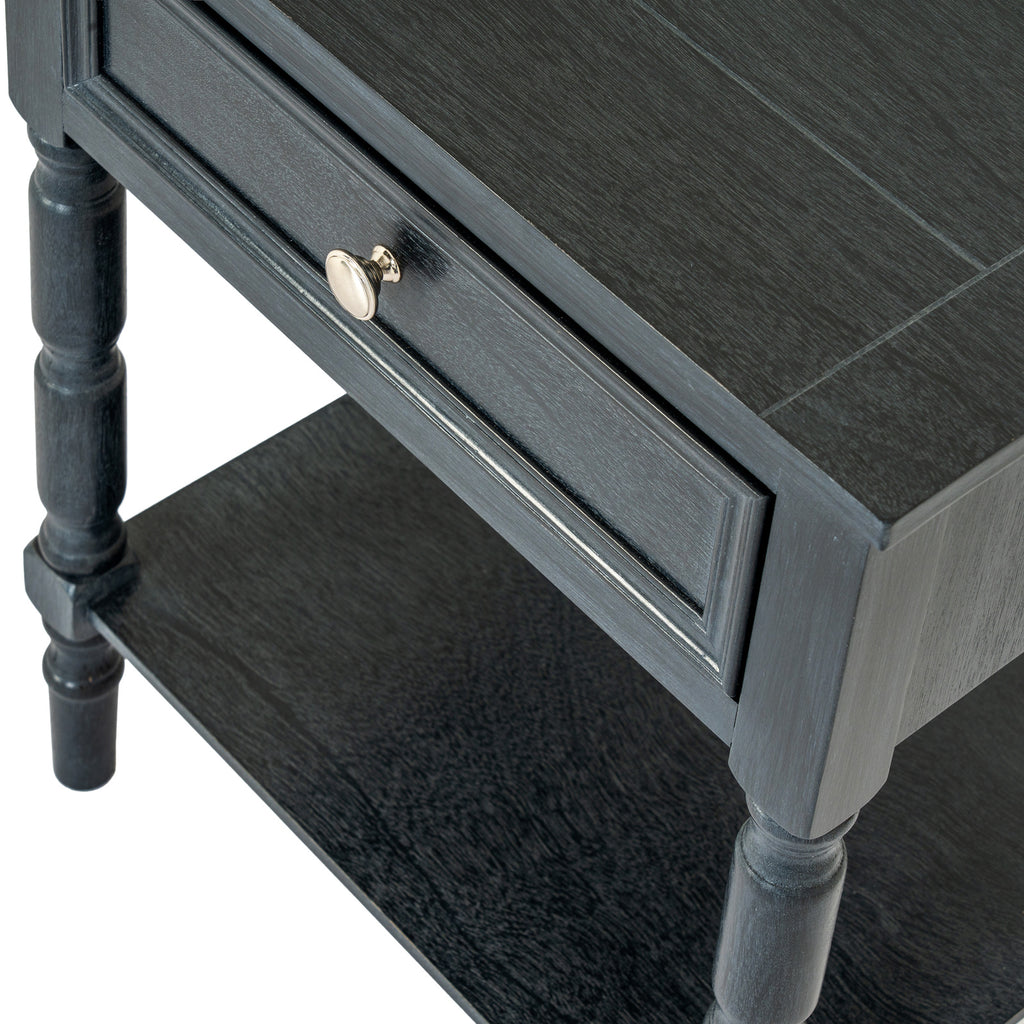 Close-up of the knob, drawer and turned leg of the Fowey side table