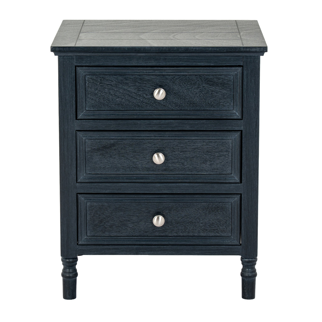 Fowey three drawer side table, straight front view