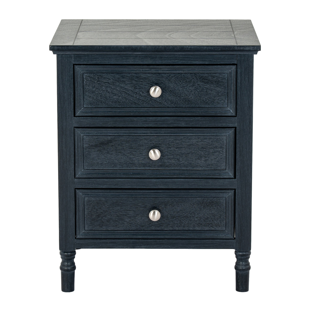 Fowey three drawer side table, straight front view