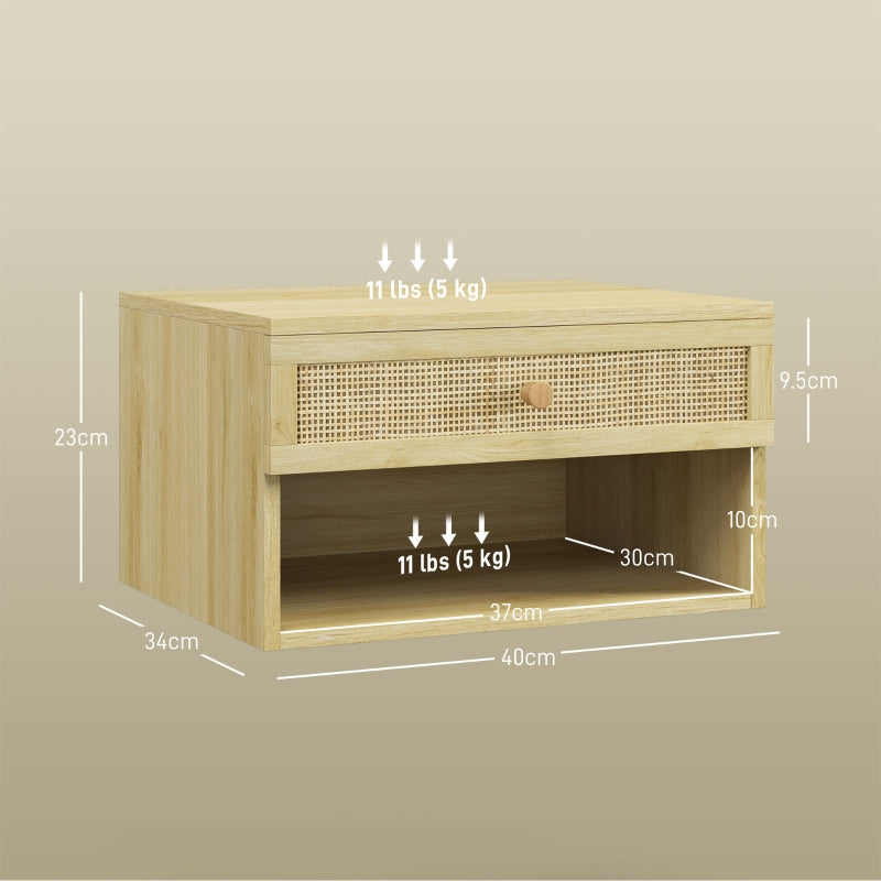 Floating bedside table with dimensions 40 x 34 x 23 cm