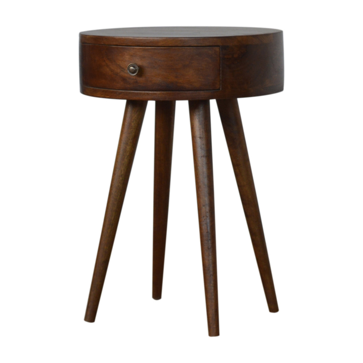 Nordic Chestnut circular bedside, front view, 40 x 40 x 56 cm