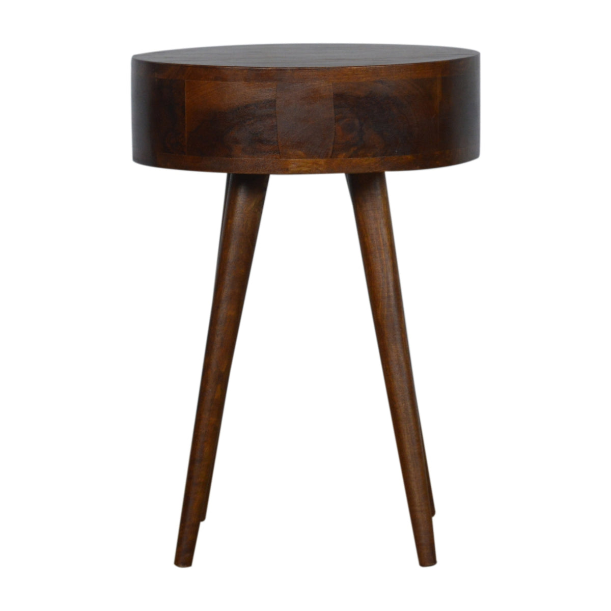 Back view of the Nordic Chestnut circular bedside