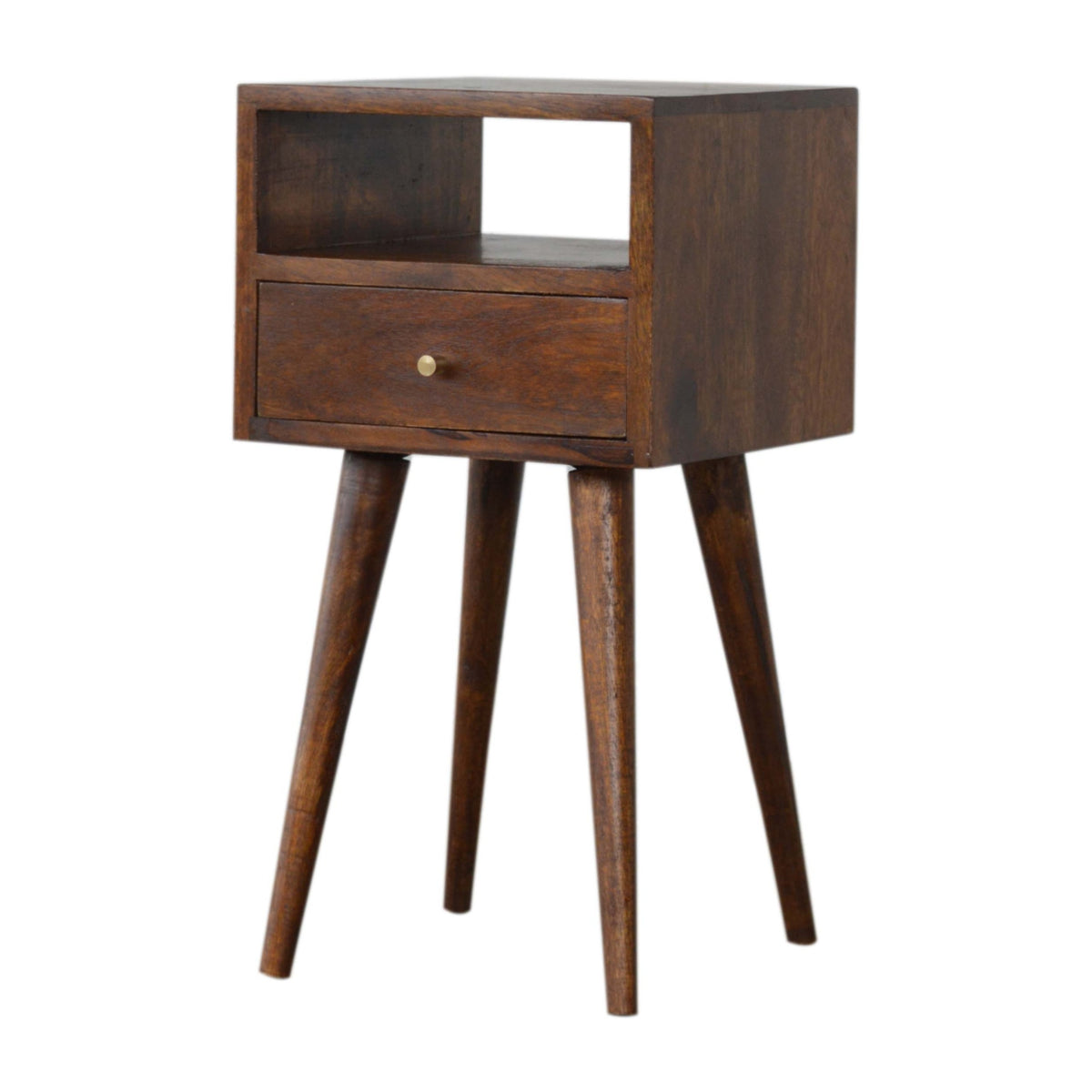Chestnut bedside table, three-quarter view from the other side