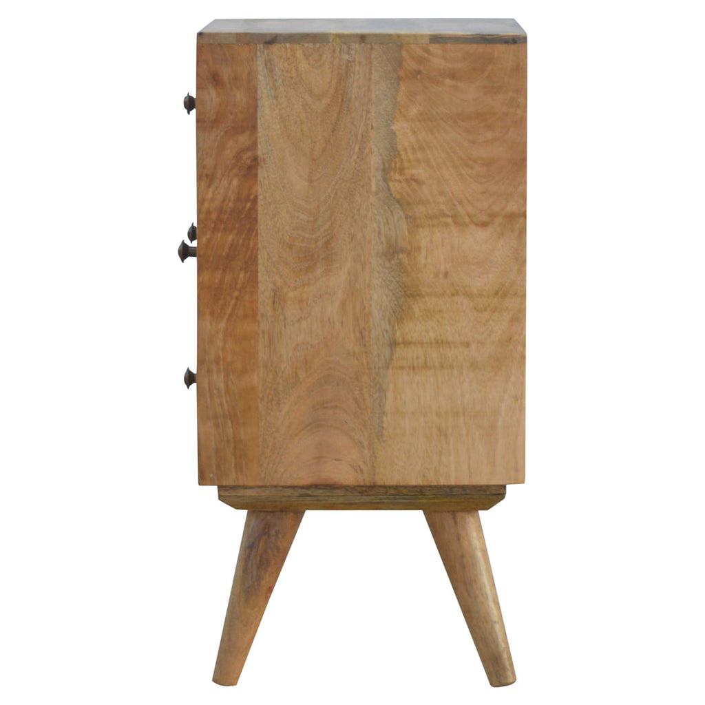 Side panel of the Nordic 4 drawer bedside, mango wood grain