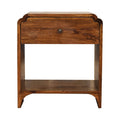 Lune chestnut bedside table with one drawer and open shelf, front view, 45 x 35 x 50 cm