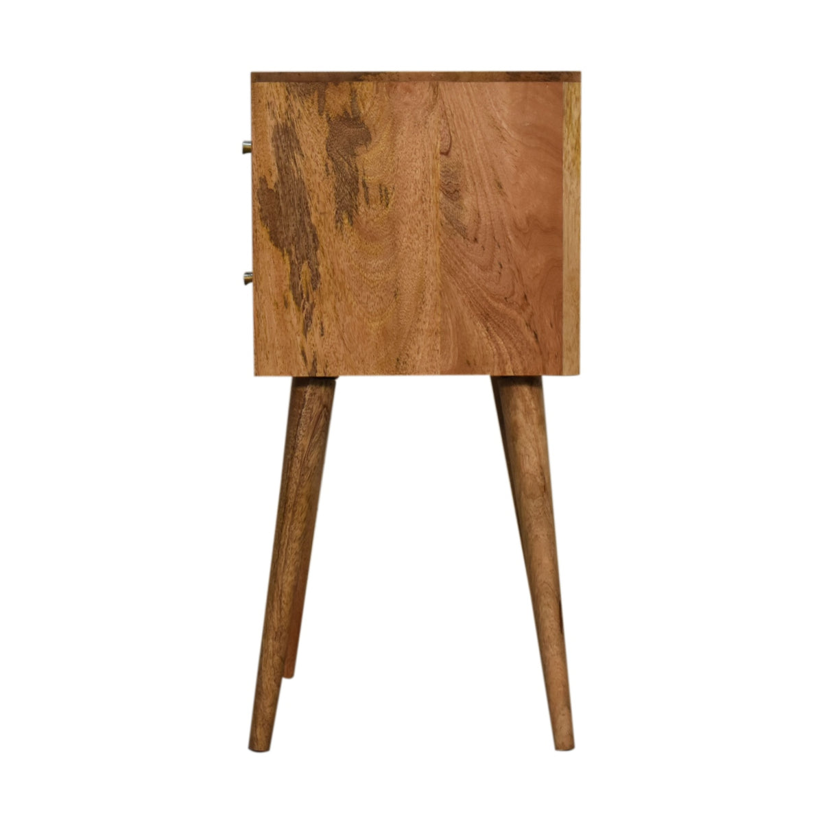 Mini Cube Carved bedside, side panel on tapered legs