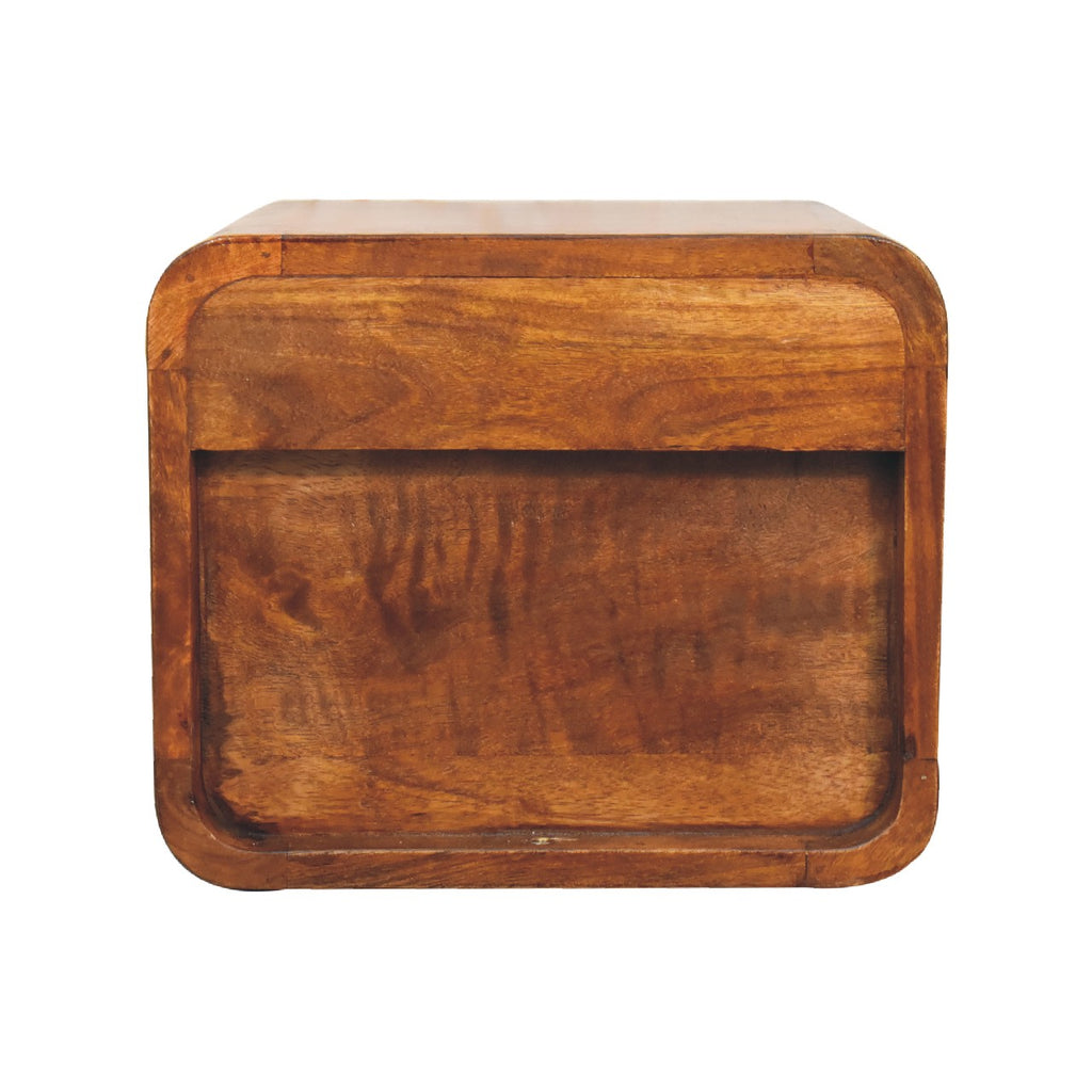 Back view of the small wall-hung chestnut unit with a recessed rectangle in the back