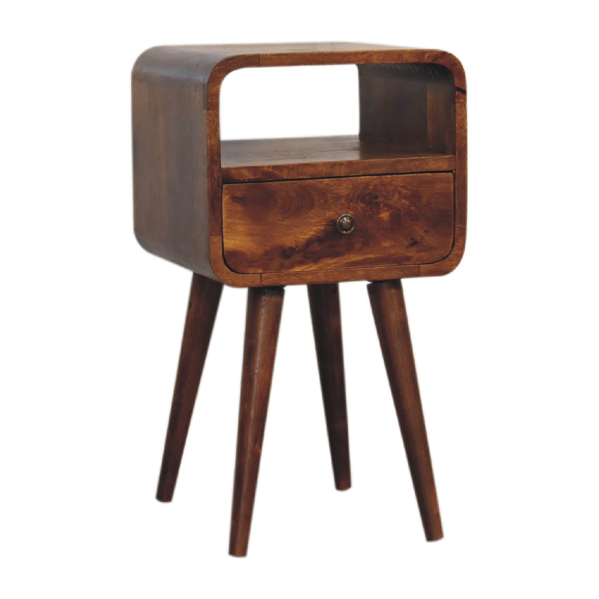 Mini Chestnut Curve bedside, three-quarter view from the left