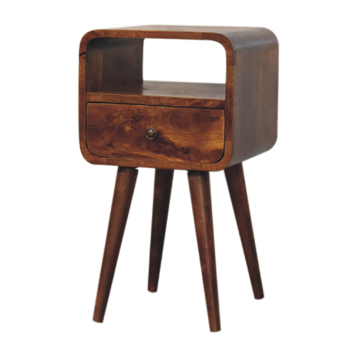 Mini Chestnut Curve bedside, three-quarter view from the right