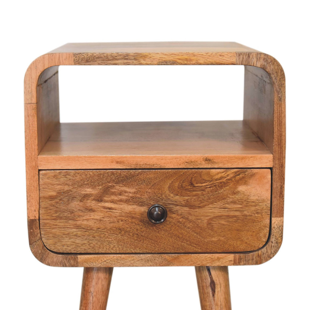 Mini Oakish Curve bedside, close front view