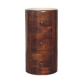 Chestnut round drum chest with three drawers, front view, 30 cm diameter, 57 cm high