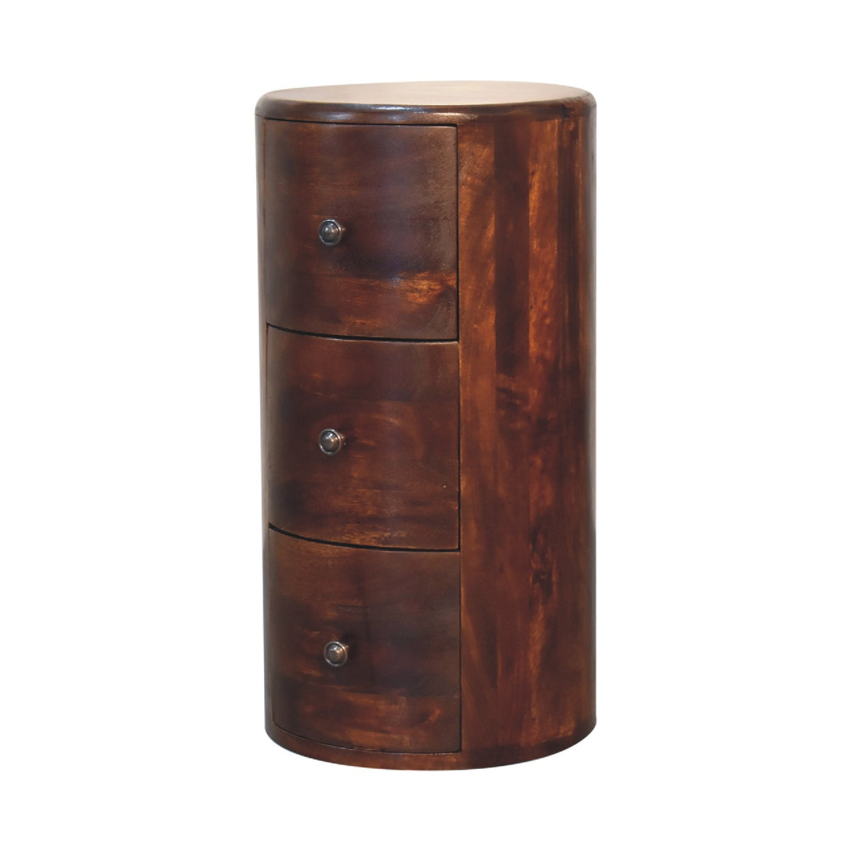 Chestnut drum chest, three-quarter view