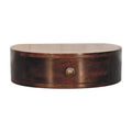 California Walnut wall mounted rounded bedside with one drawer, front view