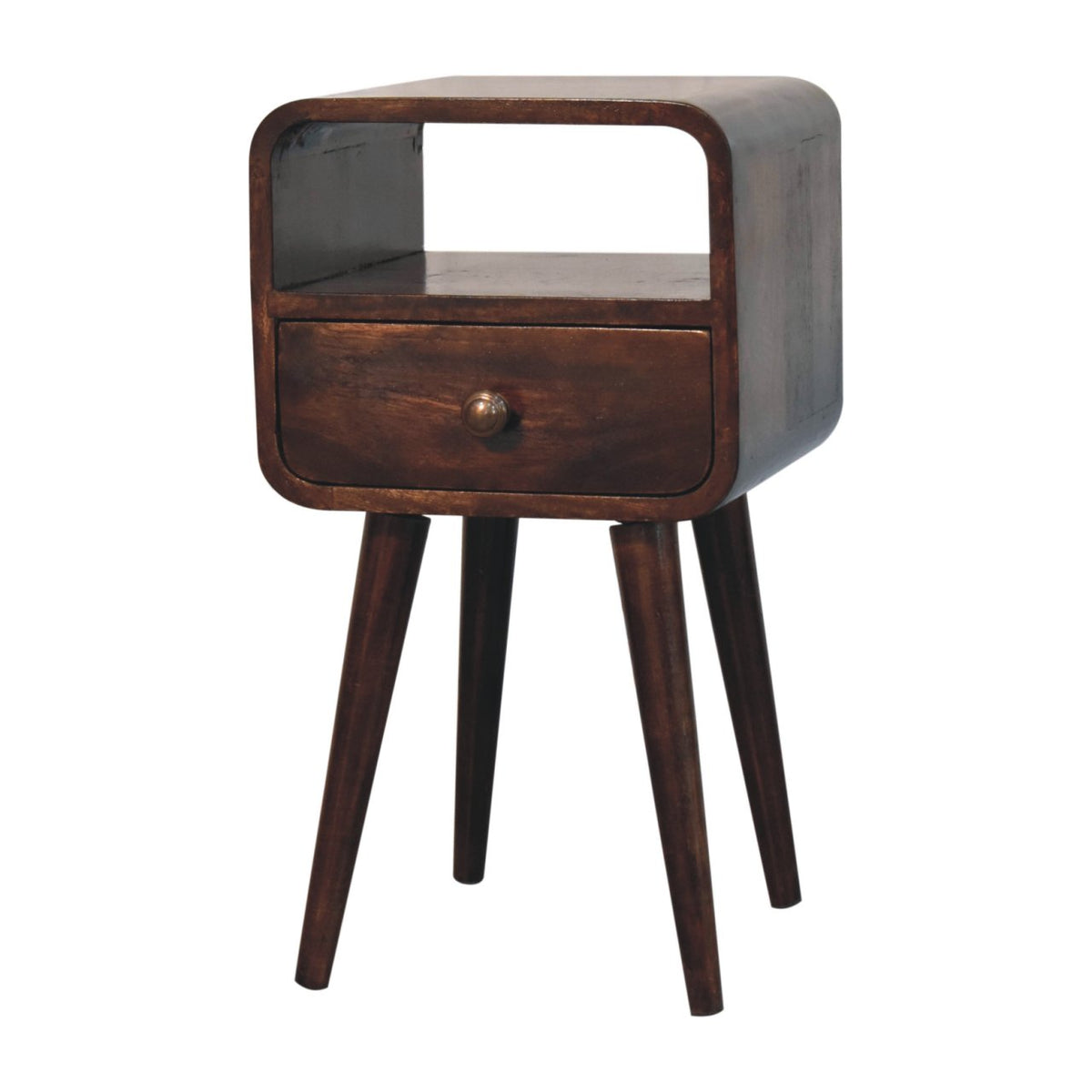 Mini curved bedside, three-quarter view from the other side