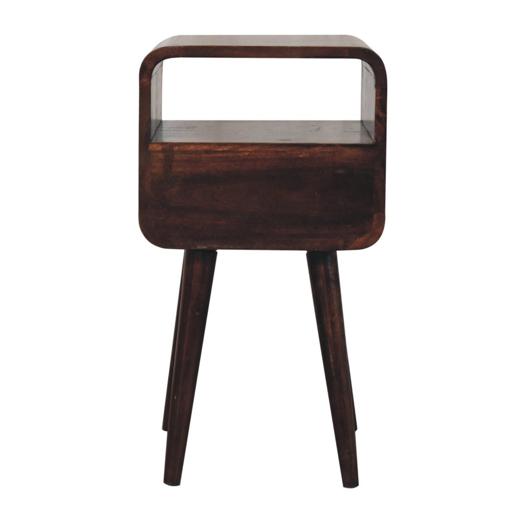 Back view of the mini curved bedside showing the open slot