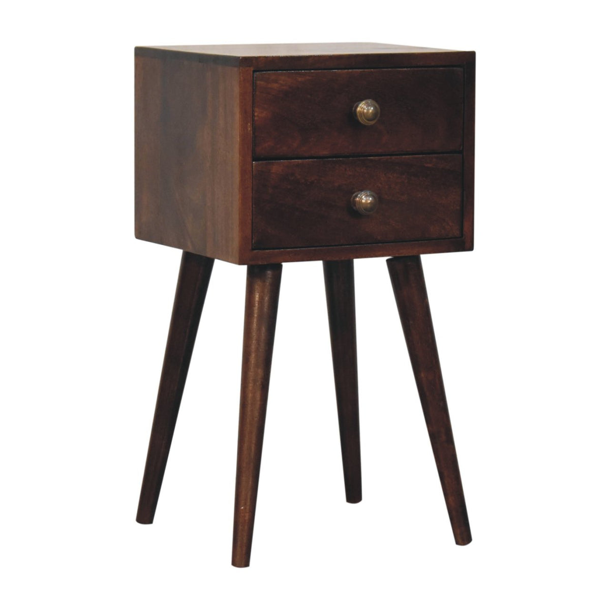 Mini walnut bedside, three-quarter view from the right