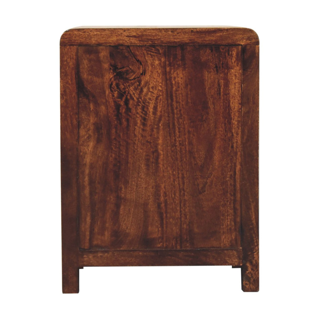 Back of the California Walnut Naya bedside table, solid wood panel