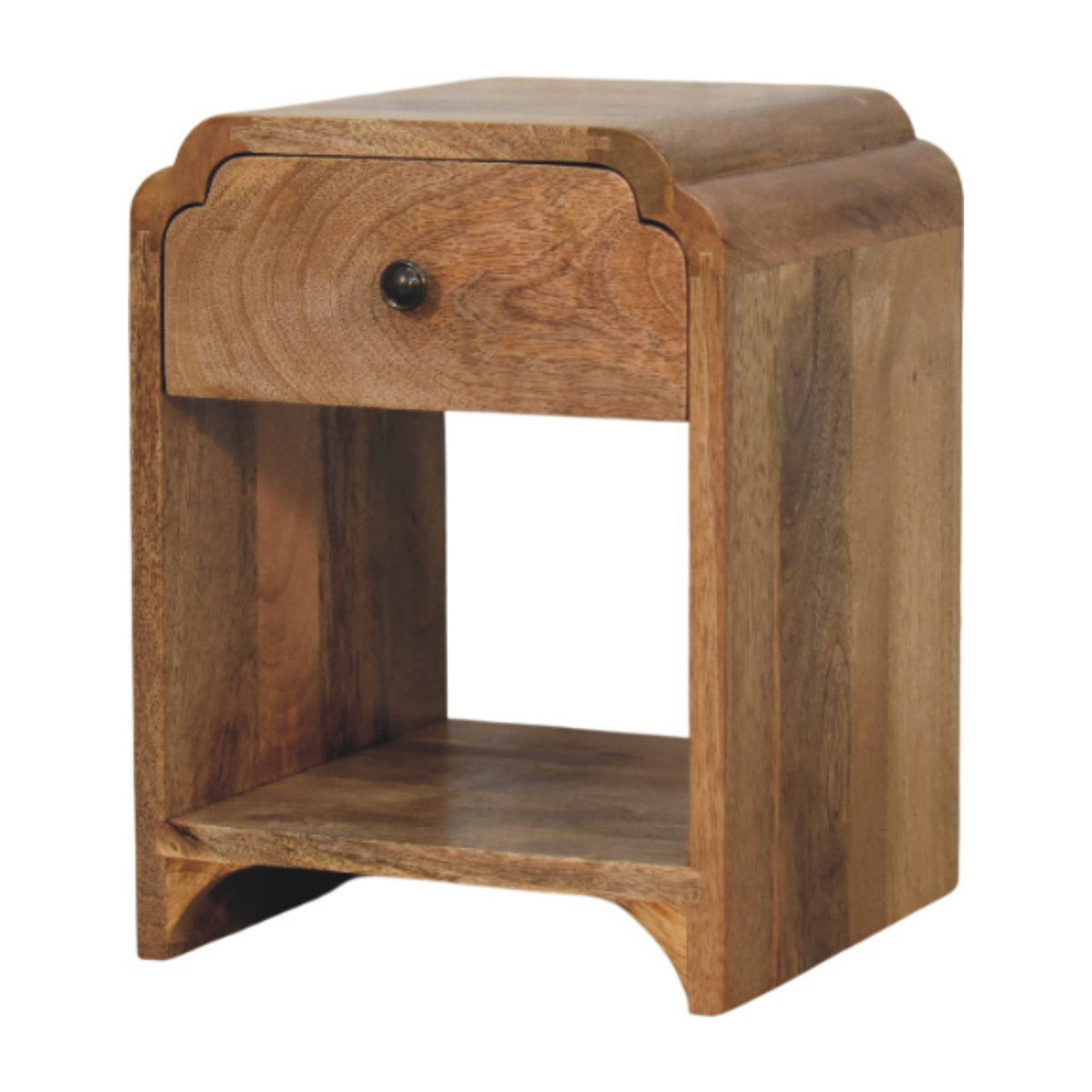 Lune oak-ish nightstand with one drawer and open shelf, front view, 30 x 30 x 40 cm