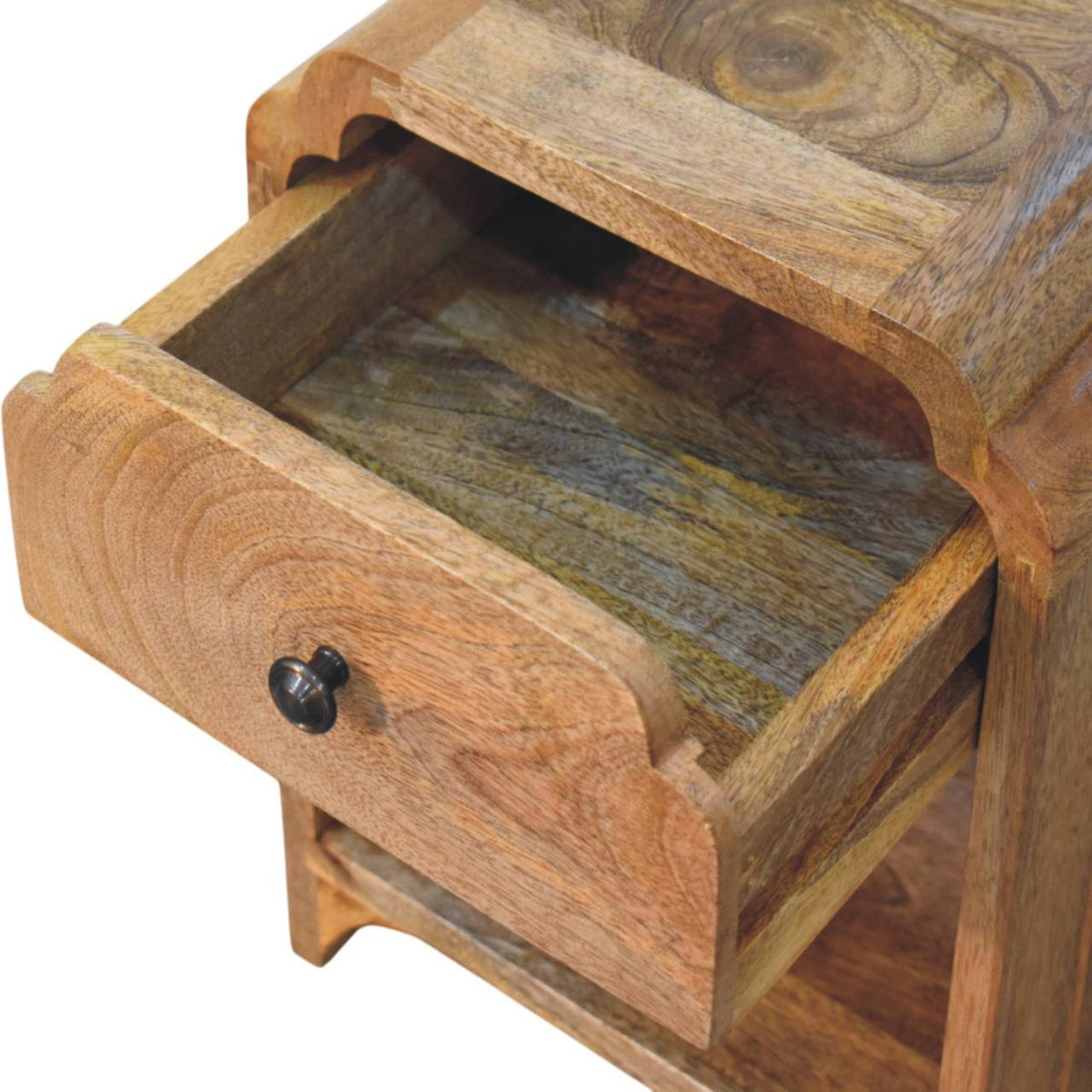 Lune oak-ish nightstand with drawer open