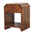Lune chestnut nightstand with one drawer and open shelf, front view, 30 x 30 x 40 cm