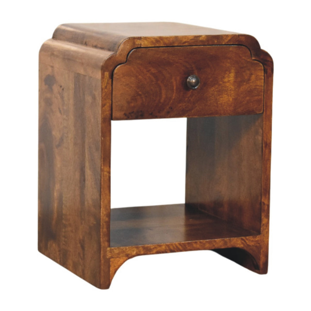 Lune chestnut nightstand, three-quarter view