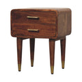 Dove two-drawer bedside table in Roasted Almond finish, front view, 45 x 35 x 55 cm