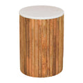 Fluted Marble side table, three-quarter view with round white marble top and fluted mango wood body