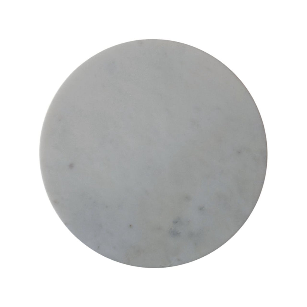 Round white marble top of the Fluted Marble side table seen from above