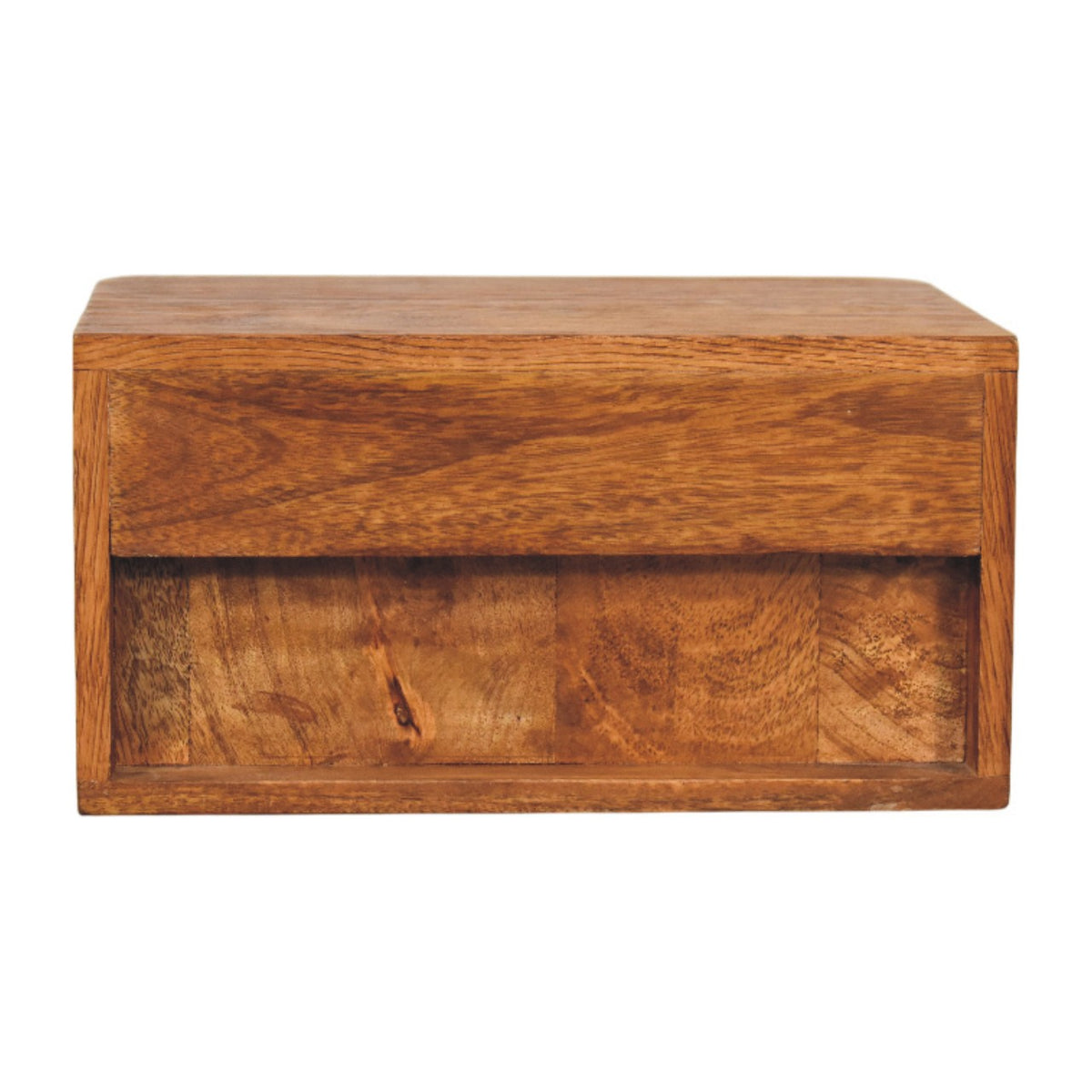 Back of the Wey 35 cm oak floating bedside table with the recess for the wall rail
