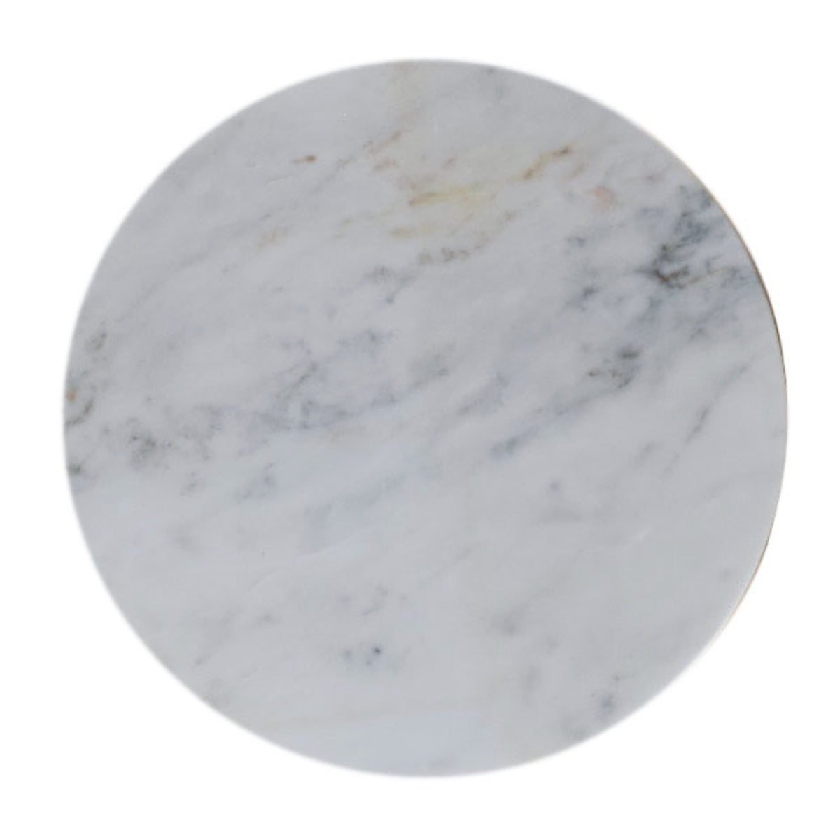 Round white marble top of the Bulla side table seen from above