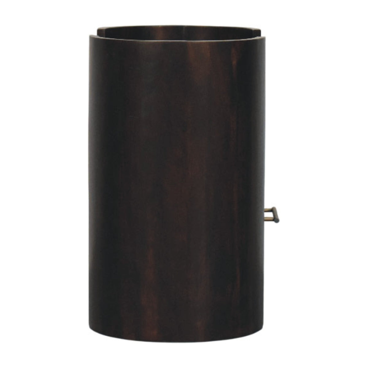 Side view of the Wide dark bedside table showing the rounded column
