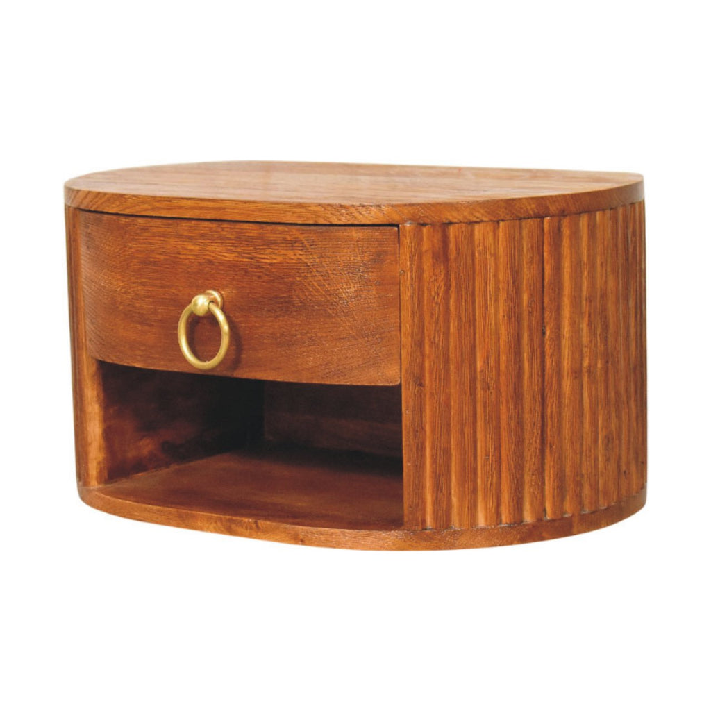 Oval wall nightstand, three-quarter view from the left