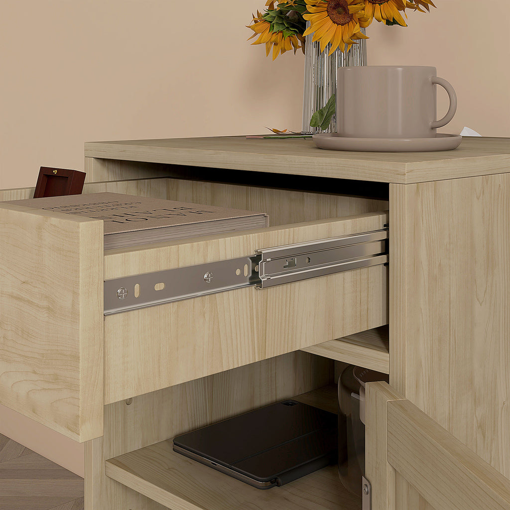 Close-up of the drawer and cupboard of the bedside cabinet