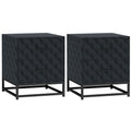 Pair of black diamond-pattern bedside tables with metal bases