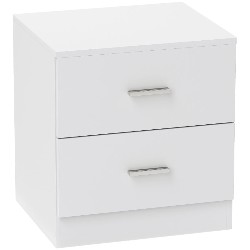 White two-drawer bedside table on white background
