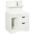 White bedside table with two drawers, side cubby and raised top shelf