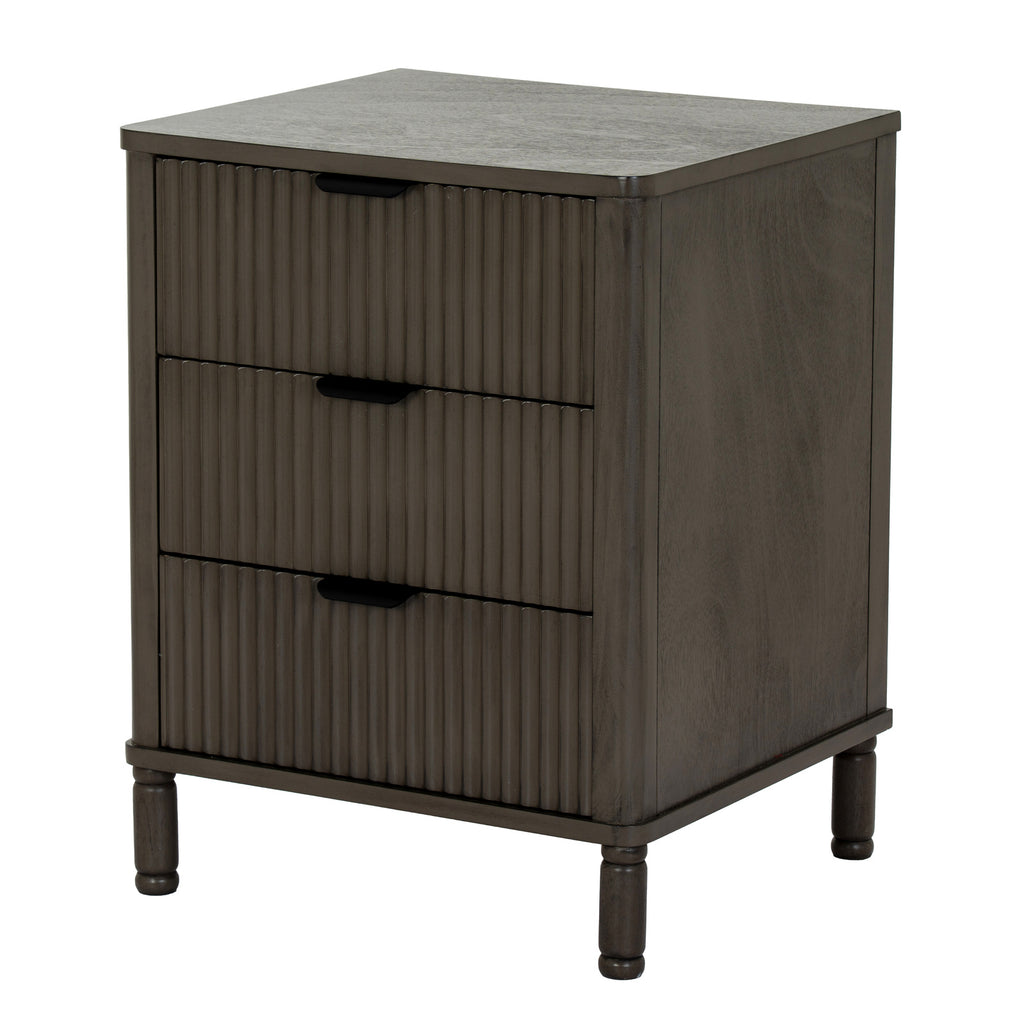 Fluted bedside table with 3 drawers in dark taupe, 45 cm wide