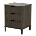 Fluted bedside table with 3 drawers in dark taupe, 45 cm wide