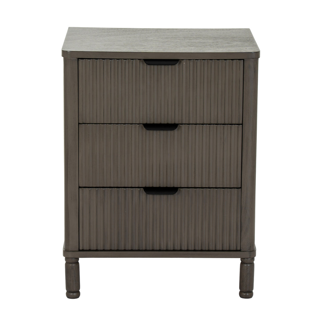 Front view of the 45 cm fluted bedside table with recessed handles