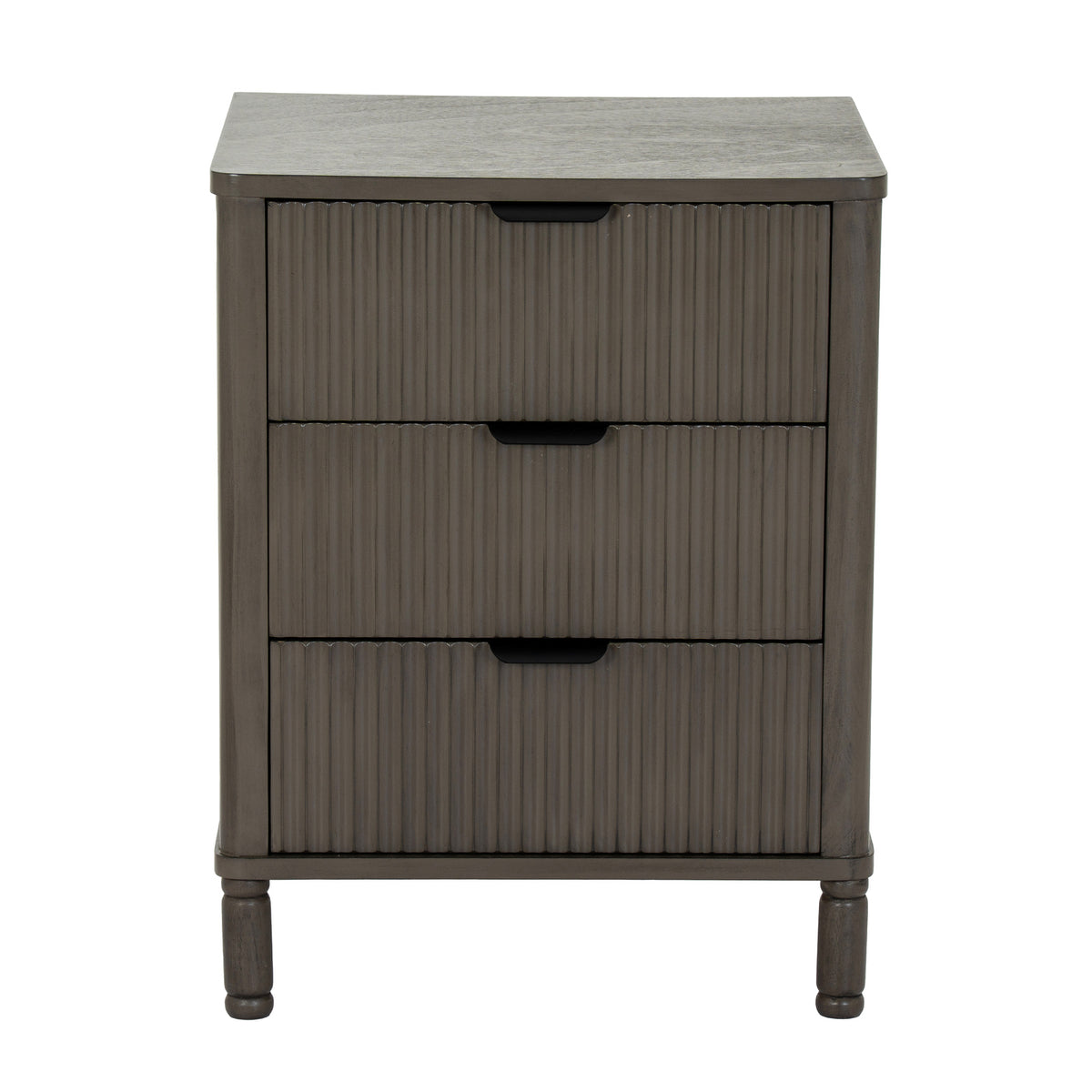 Front view of the 45 cm fluted bedside table with recessed handles