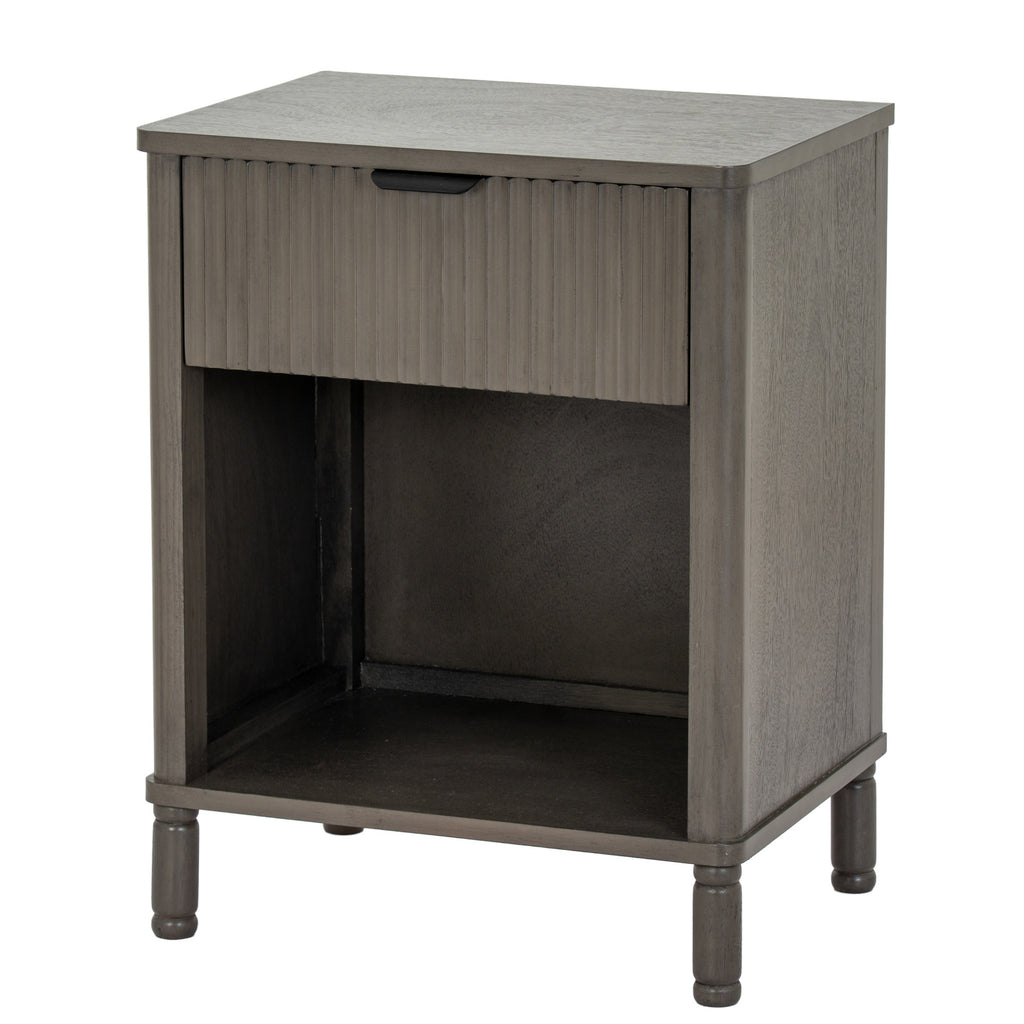 Bedside table with one fluted drawer and an open shelf, 45 cm wide, dark taupe finish