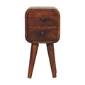 20 cm narrow bedside table with 2 drawers in chestnut mango wood