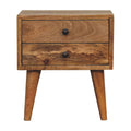 Narrow bedside table with 2 drawers, 35 cm wide, light tone, front view of both drawers