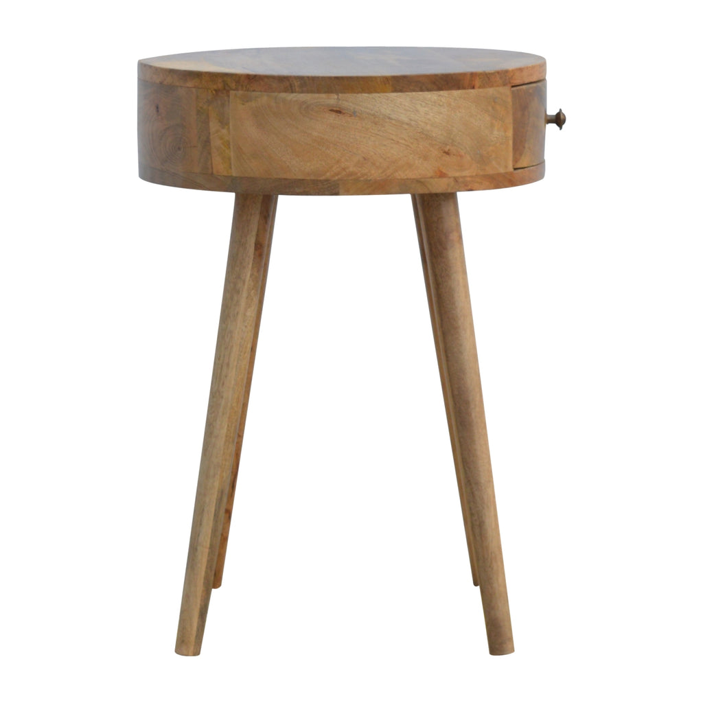 Side view of the Nordic circular bedside with drawer knob