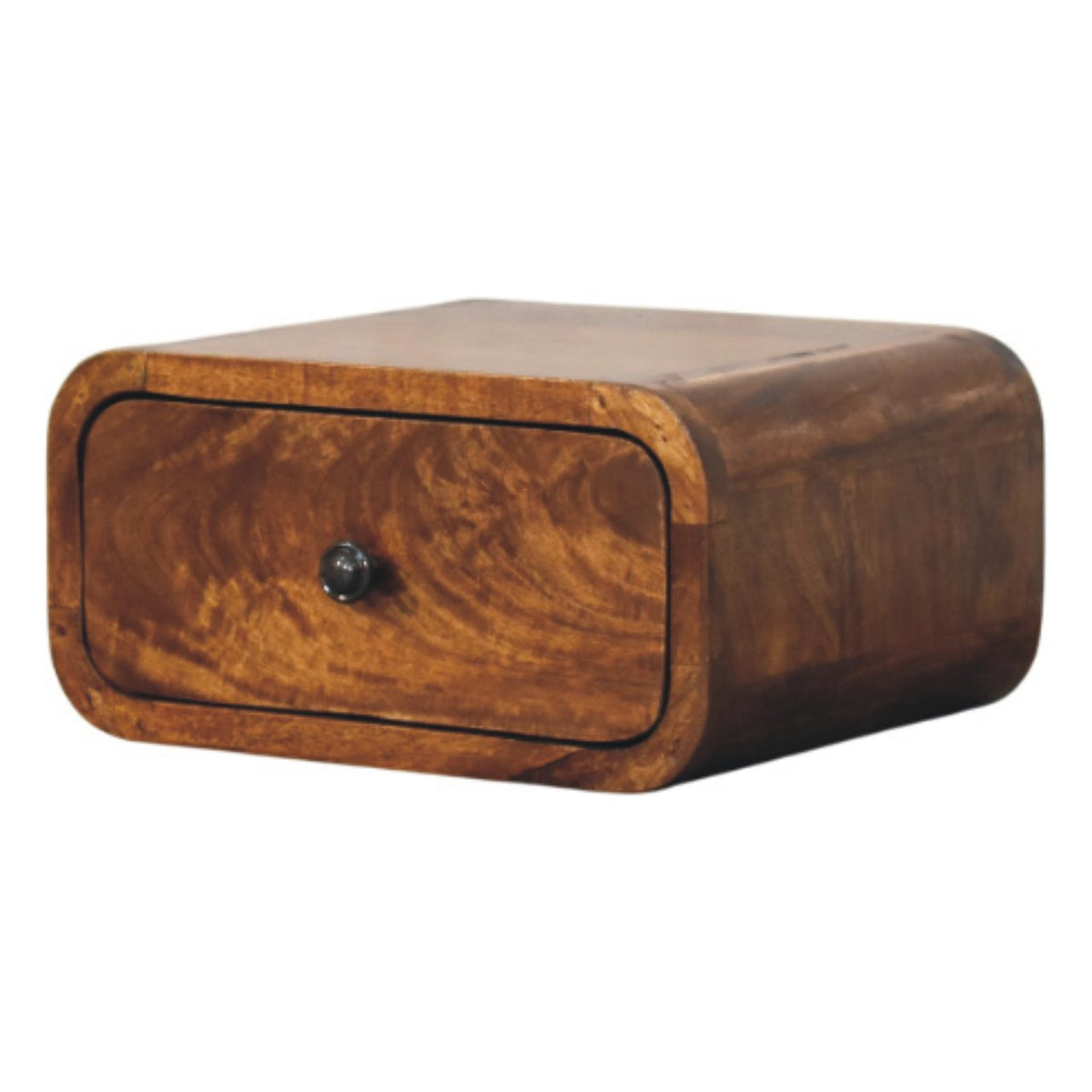 30 cm wall mounted bedside table with drawer in chestnut mango wood