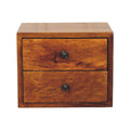 Wall-mounted bedside table with 2 drawers, 30 cm wide, chestnut brown, front view