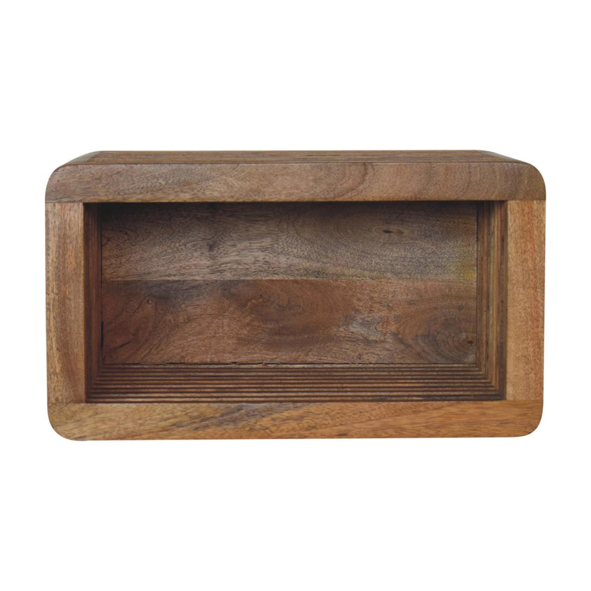 Wall-mounted bedside table with open shelf, 45 cm wide, light finish, front view
