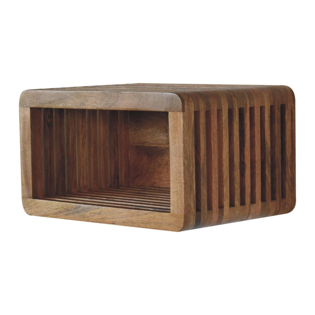 Wall-mounted bedside table with open shelf, 45 cm wide, light, three-quarter view, other side