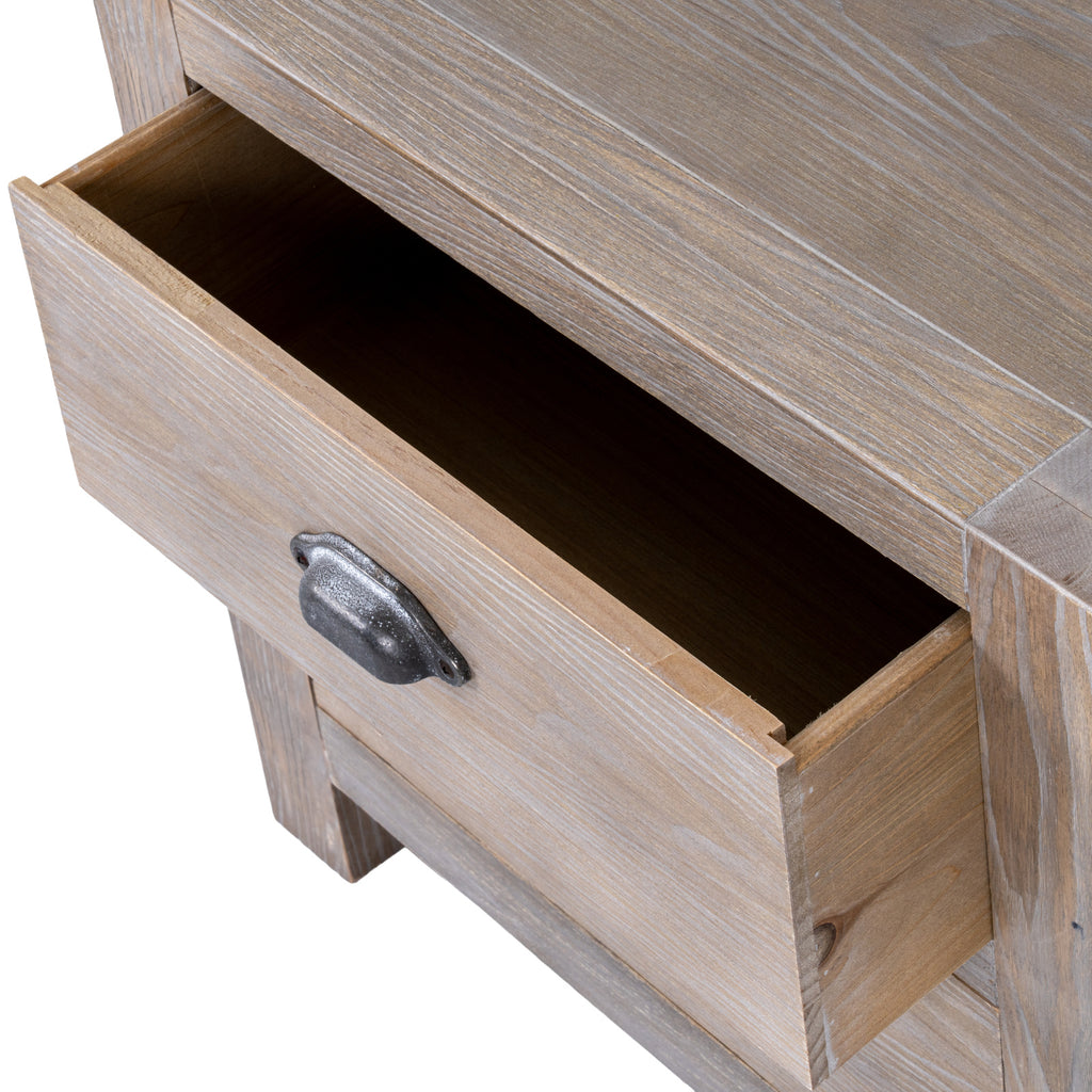 Open drawer of the 55 cm washed wood bedside table